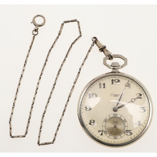 870 - AN 18CT WHITE GOLD OPEN FACED POCKET WATCH BY MAPPIN. the signed dial with Arabic numerals and subsi... 