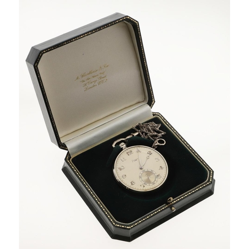 870 - AN 18CT WHITE GOLD OPEN FACED POCKET WATCH BY MAPPIN. the signed dial with Arabic numerals and subsi... 