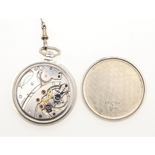 870 - AN 18CT WHITE GOLD OPEN FACED POCKET WATCH BY MAPPIN. the signed dial with Arabic numerals and subsi... 