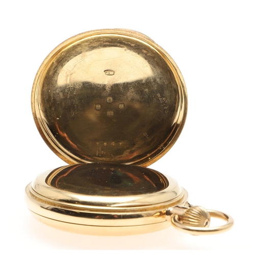 871 - AN 18CT GOLD HALF HUNTING CASED POCKET WATCH. the white enamel dial with Roman numerals and subsidia... 