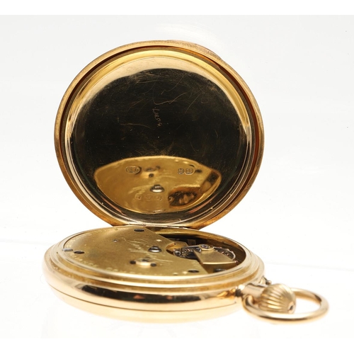 871 - AN 18CT GOLD HALF HUNTING CASED POCKET WATCH. the white enamel dial with Roman numerals and subsidia... 