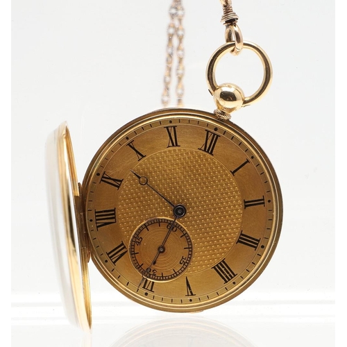 873 - AN 18CT GOLD OPEN FACED POCKET WATCH. the gold dial with engine turned decoration, Roman numerals an... 