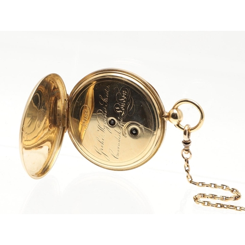 873 - AN 18CT GOLD OPEN FACED POCKET WATCH. the gold dial with engine turned decoration, Roman numerals an... 