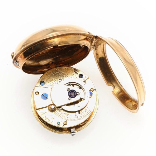 878 - AN 18TH CENTURY GOLD POCKET WATCH. the white enamel dial with Arabic numerals, the verge movement si... 