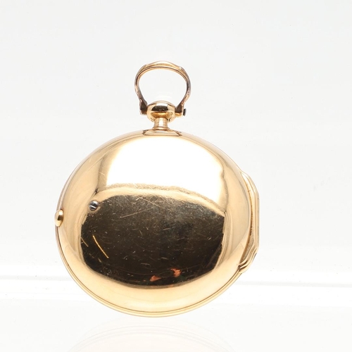 878 - AN 18TH CENTURY GOLD POCKET WATCH. the white enamel dial with Arabic numerals, the verge movement si... 