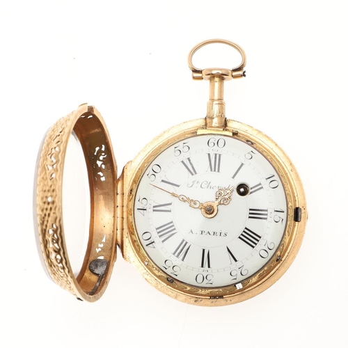 879 - AN 18TH CENTURY CONTINENTAL QUARTER REPEATING GOLD POCKET WATCH BY J. CHEVALIER, PARIS. the signed w... 