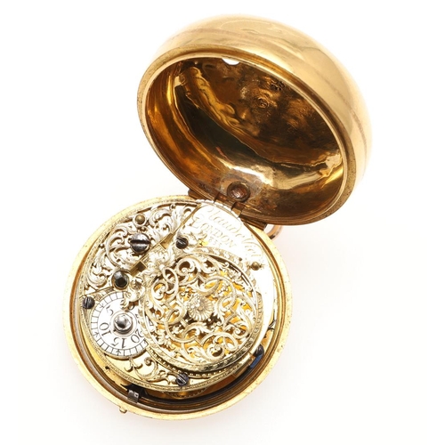 880 - AN 18TH CENTURY GOLD PAIR CASED POCKET WATCH. the gold engraved dial signed Viet, London, with Roman... 