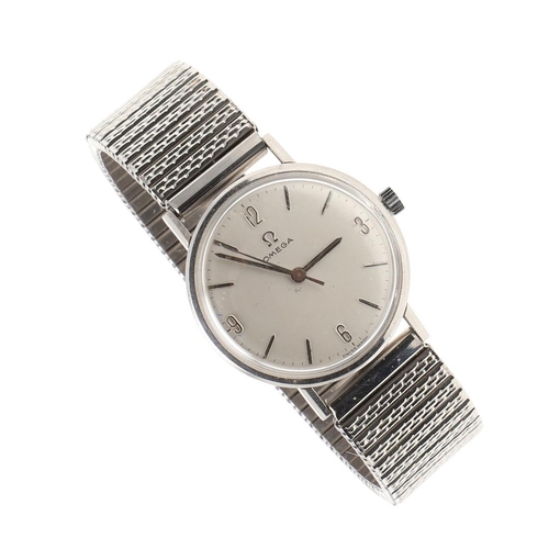 893 - A STAINLESS STEEL MANUAL WRISTWATCH BY OMEGA. the signed circular dial with Arabic quarters, with pr... 