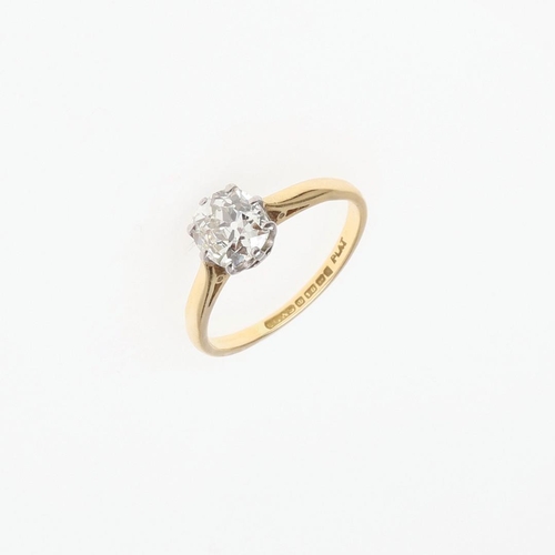 909 - A DIAMOND SOLITAIRE RING. mounted with a cushion-shaped diamond weighing approximately 1.02 carats, ... 