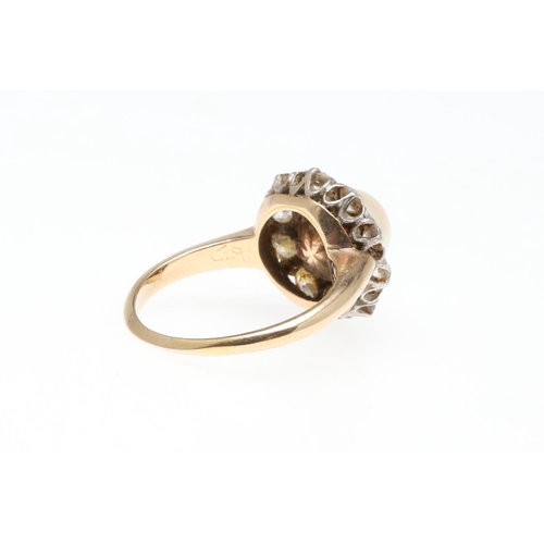 916 - A CULTURED PEARL AND DIAMOND CLUSTER RING. centred with a cultured pearl measuring approximately 7.4... 