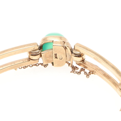 948 - A CHRYSOPRASE AND GOLD BRACELET. formed with domed chrysoprase cabochons and 9ct gold openwork recta... 