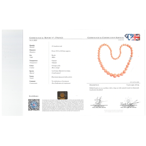 1120 - A GRADUATED NATURAL CORAL BEAD NECKLACE. the coral beads graduate from approximately 10.0 to 24.0mm ... 