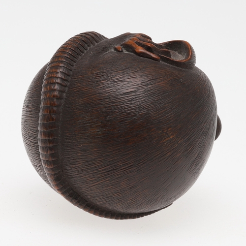 757A - JAPANESE SIGNED CARVED NETSUKE - 'COILED RAT', PROBABLY BY 'MASANAO'. Probably second half of the 19... 