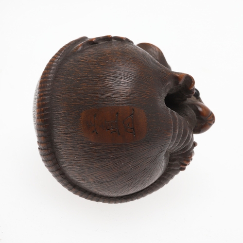 757A - JAPANESE SIGNED CARVED NETSUKE - 'COILED RAT', PROBABLY BY 'MASANAO'. Probably second half of the 19... 