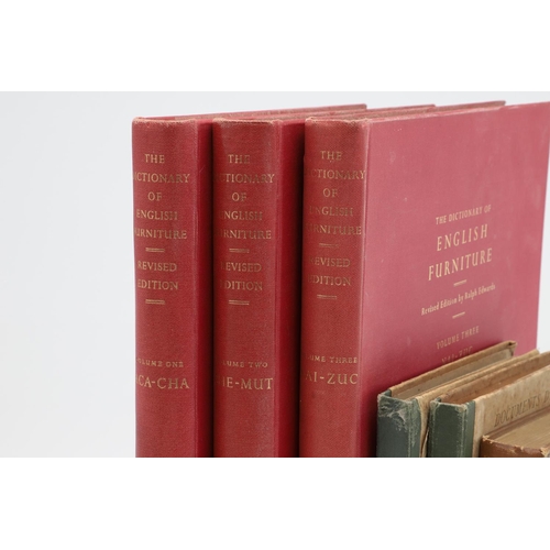 28 - RALPH EDWARDS. The Dictionary of English Furniture, 3 volumes, 1954, and 4 others, similar, mostly r... 