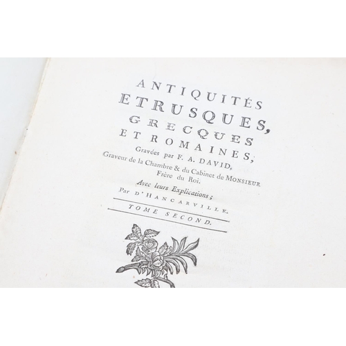 50 - PIERRE FRANCOIS HUGUES D'HANCARVILLE. Antiquites Etrusques, Grecques Et Romaines, 2 Vols, 1785. Pier... 