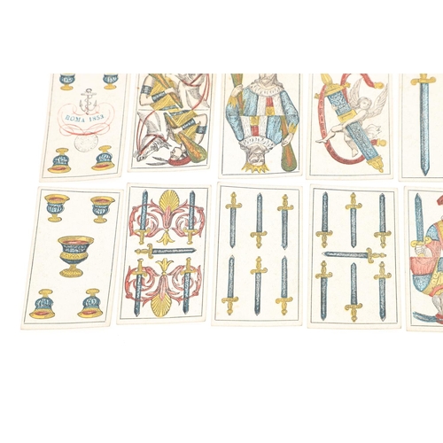 74 - ALL' ANCORA. Playing Cards, Italian, 1853. All' Ancora. Playing Cards, 40 cards, hand-coloured woodc... 