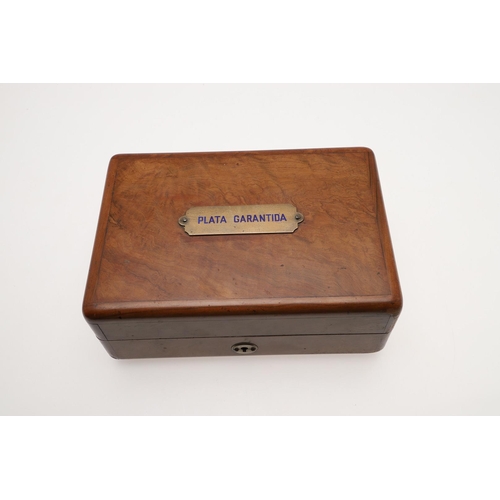 182 - A LATE 19TH/ EARLY 20TH CENTURY MUSICAL CASED SET OF GERMAN SILVER GENTLEMAN'S ACCOUTREMENTS. compri... 