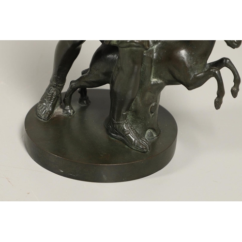 445 - AFTER THE ANTIQUE, DIANA Ã LA BICHE. late 19th century French patinated bronze of Diana the Huntress... 