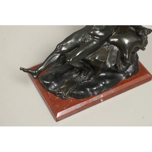 449 - AN ITALIAN BRONZE STUDY OF A BACCHANLIAN FIGURE. 19th century, modelled reclining upon a lion pelt w... 