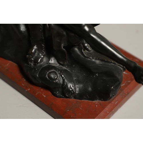 449 - AN ITALIAN BRONZE STUDY OF A BACCHANLIAN FIGURE. 19th century, modelled reclining upon a lion pelt w... 