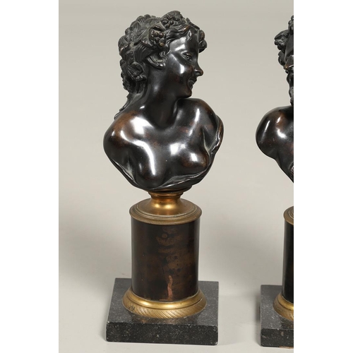 450 - AFTER CLAUDE MICHEL CLODION (FRENCH, 1738 - 1814), A PAIR OF BRONZE BUSTS OF BACCHUS AND BACCANTE. l... 