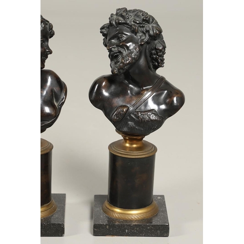 450 - AFTER CLAUDE MICHEL CLODION (FRENCH, 1738 - 1814), A PAIR OF BRONZE BUSTS OF BACCHUS AND BACCANTE. l... 