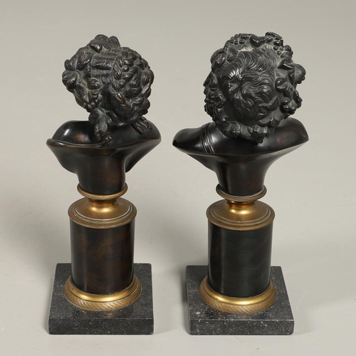 450 - AFTER CLAUDE MICHEL CLODION (FRENCH, 1738 - 1814), A PAIR OF BRONZE BUSTS OF BACCHUS AND BACCANTE. l... 