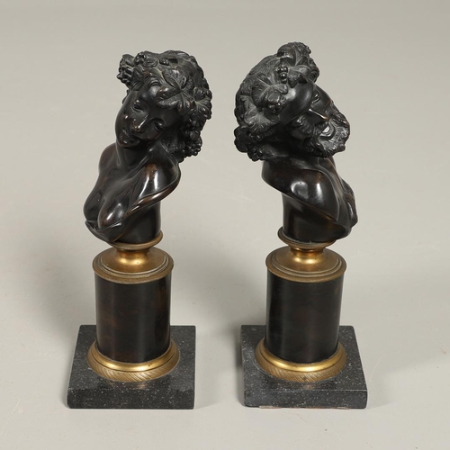 450 - AFTER CLAUDE MICHEL CLODION (FRENCH, 1738 - 1814), A PAIR OF BRONZE BUSTS OF BACCHUS AND BACCANTE. l... 