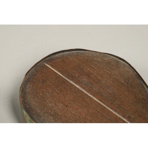 452 - A PAIR OF EARLY 19TH CENTURY BRASS BOUND OAK TAVERN COASTERS. of double gourd shape, on brass caster... 