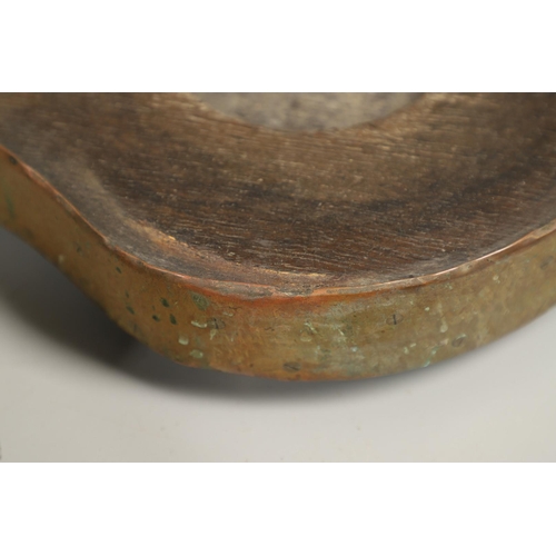 452 - A PAIR OF EARLY 19TH CENTURY BRASS BOUND OAK TAVERN COASTERS. of double gourd shape, on brass caster... 