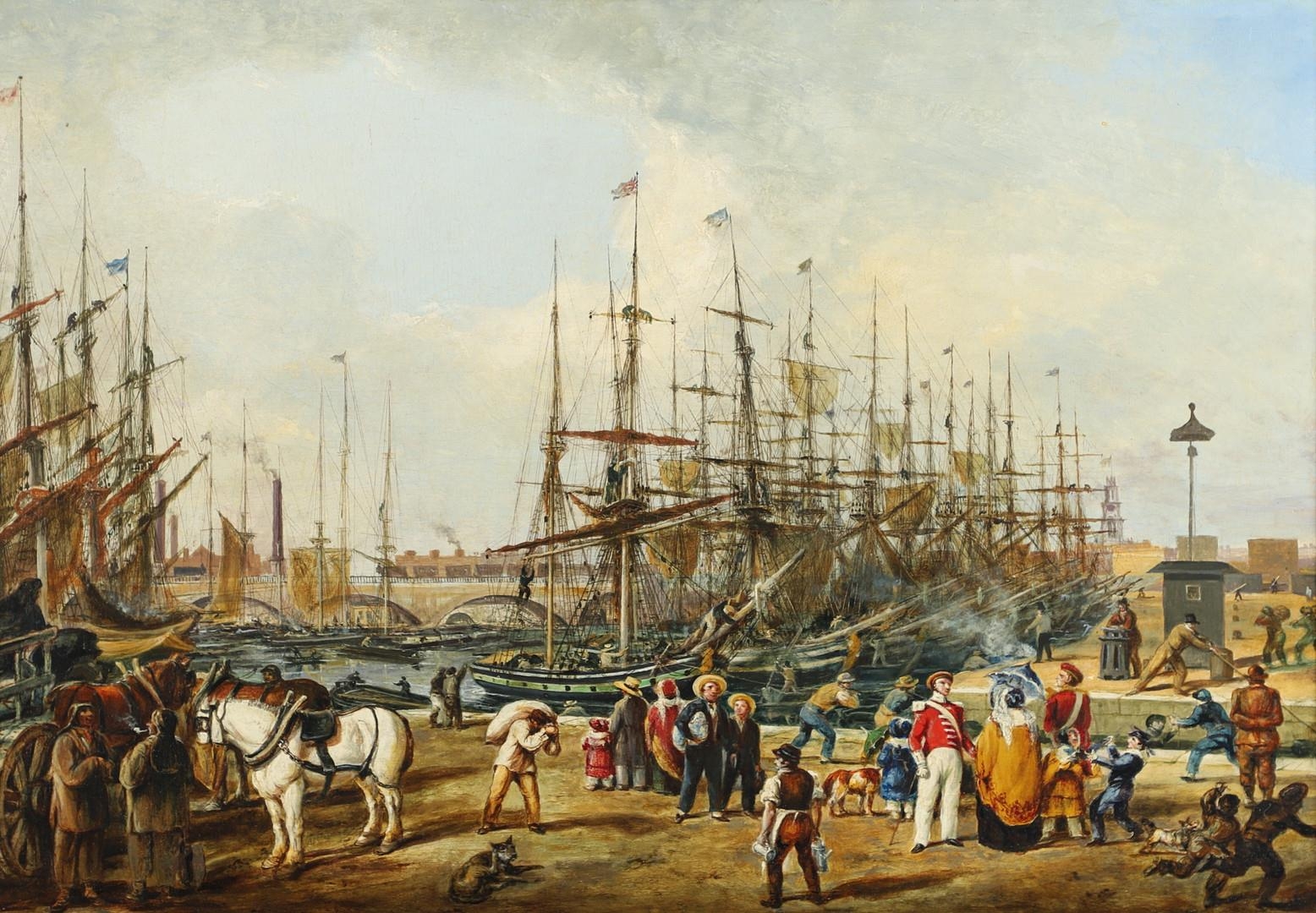 WILLIAM PARROTT (1813-1893). His circle. A BUSTLING DOCKYARD SCENE. Oil ...