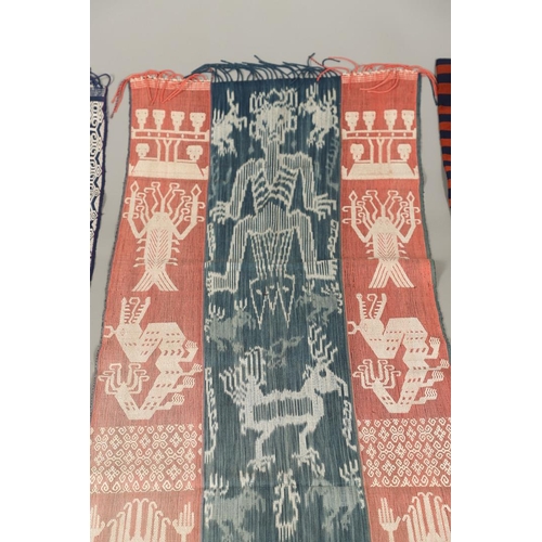 457 - FIVE INDONESIAN SUMBA IKAT COTTON TEXTILE PANELS. of varying size and design, the longest 52cm x 60c... 