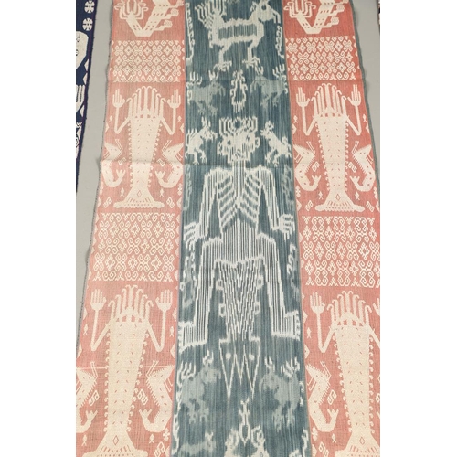 457 - FIVE INDONESIAN SUMBA IKAT COTTON TEXTILE PANELS. of varying size and design, the longest 52cm x 60c... 