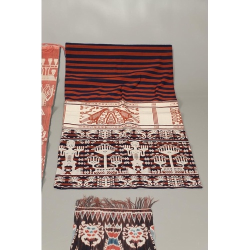 457 - FIVE INDONESIAN SUMBA IKAT COTTON TEXTILE PANELS. of varying size and design, the longest 52cm x 60c... 