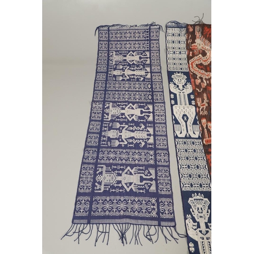 457 - FIVE INDONESIAN SUMBA IKAT COTTON TEXTILE PANELS. of varying size and design, the longest 52cm x 60c... 