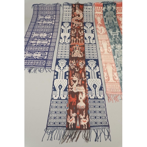 457 - FIVE INDONESIAN SUMBA IKAT COTTON TEXTILE PANELS. of varying size and design, the longest 52cm x 60c... 