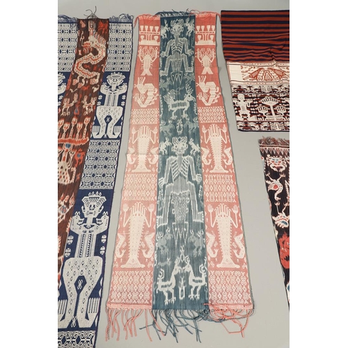 457 - FIVE INDONESIAN SUMBA IKAT COTTON TEXTILE PANELS. of varying size and design, the longest 52cm x 60c... 