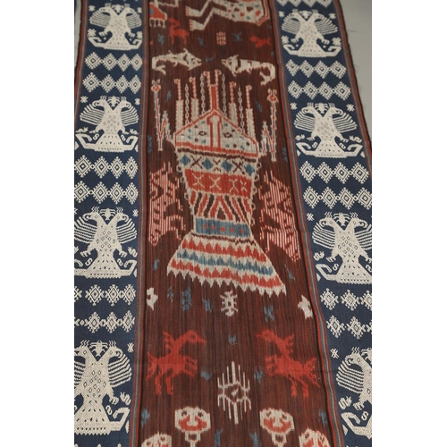 458 - FIVE INDONESIAN SUMBA IKAT COTTON TEXTILE PANELS. of varying size and design, the longest 243cm x 66... 