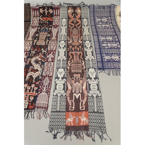 459 - FIVE INDONESIAN SUMBA IKAT COTTON TEXTILE PANELS. of varying sizes and designs, the longest 225cm x ... 