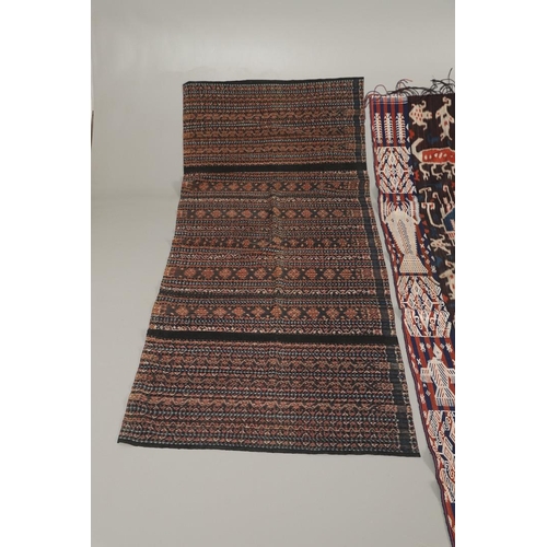 459 - FIVE INDONESIAN SUMBA IKAT COTTON TEXTILE PANELS. of varying sizes and designs, the longest 225cm x ... 