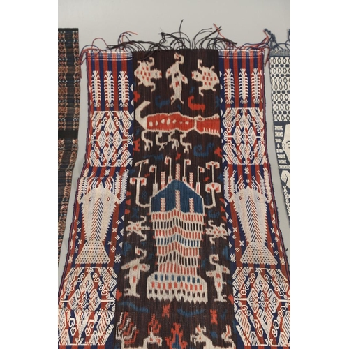 459 - FIVE INDONESIAN SUMBA IKAT COTTON TEXTILE PANELS. of varying sizes and designs, the longest 225cm x ... 