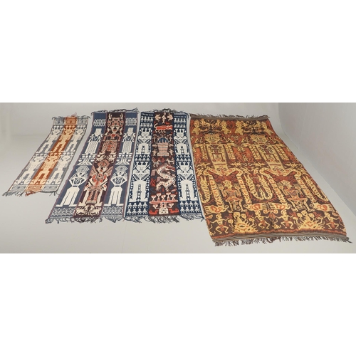 460 - FOUR INDONESIAN SUMBA IKAT COTTON TEXTILE PANELS. of varying sizes and figural designs, the longest ... 