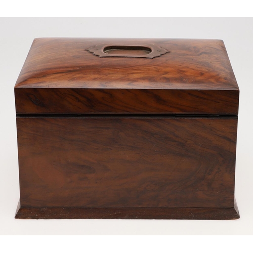 466 - A VICTORIAN WALNUT SEWING BOX. the hinged lid with recessed handle and interior mirror over a green ... 