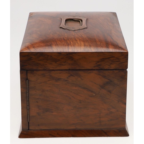 466 - A VICTORIAN WALNUT SEWING BOX. the hinged lid with recessed handle and interior mirror over a green ... 