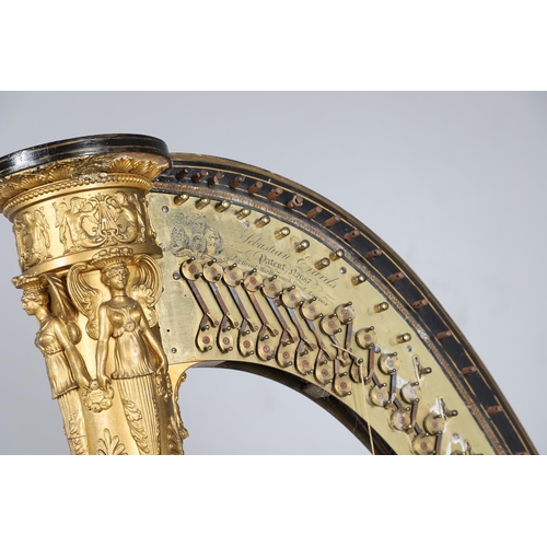 467 - AN EBONISED AND GILTWOOD 'GRECIAN' HARP BY SEBASTIAN ERARDS. 19th century, the gilded Corinthian col... 