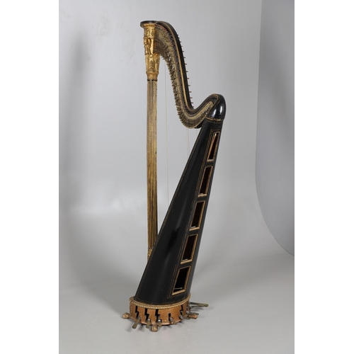 467 - AN EBONISED AND GILTWOOD 'GRECIAN' HARP BY SEBASTIAN ERARDS. 19th century, the gilded Corinthian col... 