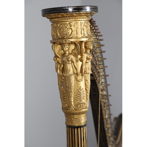 467 - AN EBONISED AND GILTWOOD 'GRECIAN' HARP BY SEBASTIAN ERARDS. 19th century, the gilded Corinthian col... 