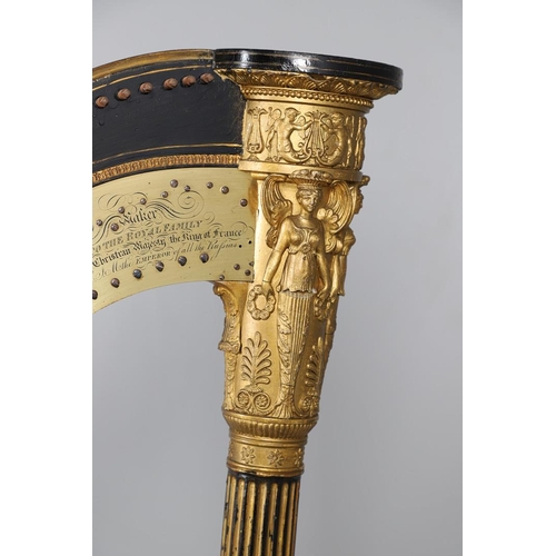 467 - AN EBONISED AND GILTWOOD 'GRECIAN' HARP BY SEBASTIAN ERARDS. 19th century, the gilded Corinthian col... 