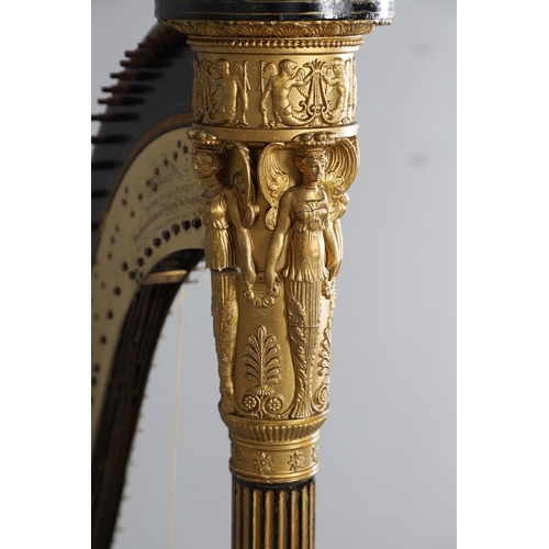 467 - AN EBONISED AND GILTWOOD 'GRECIAN' HARP BY SEBASTIAN ERARDS. 19th century, the gilded Corinthian col... 